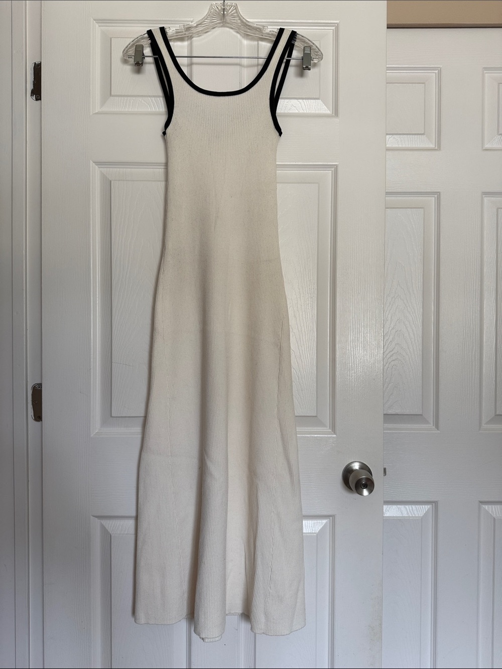 H&M White Black Piping Knit Midi Dress XS